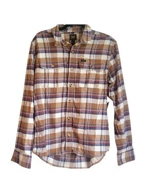 Lee Brown White Plaid Cotton Button Up Shirt Men's size Small